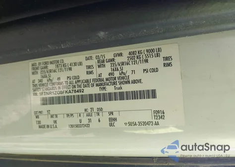 2015 Ford Transit-250 z USA, uszkodzony, nr VIN 1FTNR1ZG8FKA78492